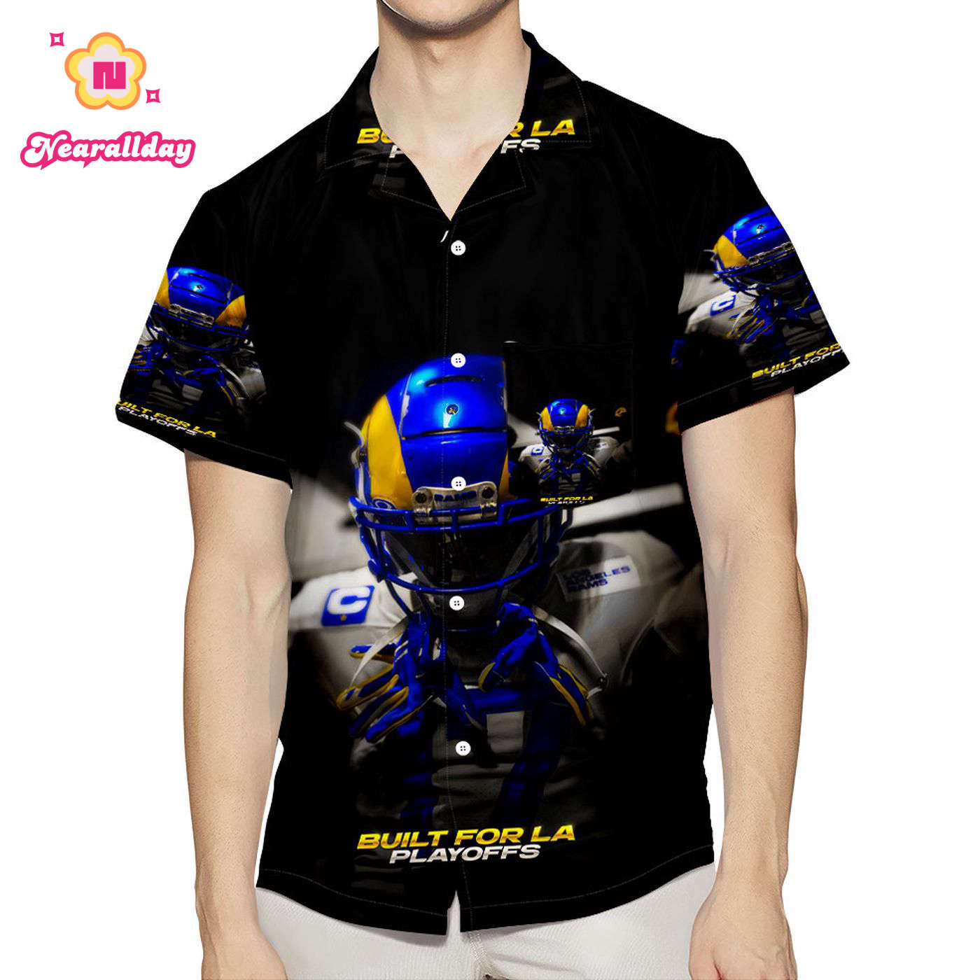 Los Angeles Rams Built For LA 3D All Over Print Summer Beach Hawaiian Shirt With Pocket Los Angeles Rams Built For LA 3D All Over Print Summer Beach Hawaiian Shirt With Pocket