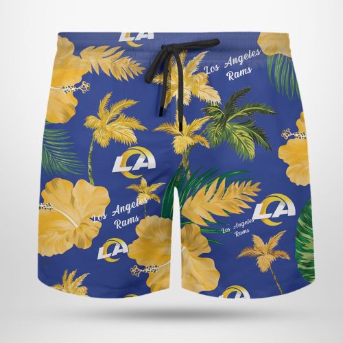 Los Angeles Rams Nfl Color Hibiscus Button Up Hawaiian Shirt
