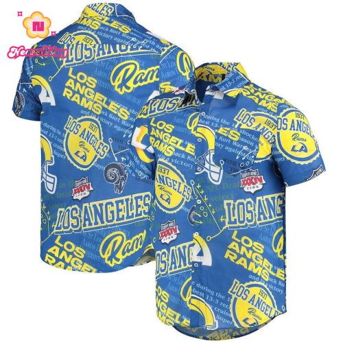Los Angeles Rams Royal Thematic ButtonUp Hawaiian Shirt