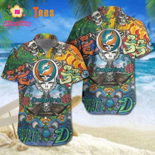 Miami Dolphins Hawaiian Shirt, Colorful Skull Graphic, Tropical Hawaiian Shirt  Perfect Gifts For Your Loved Ones