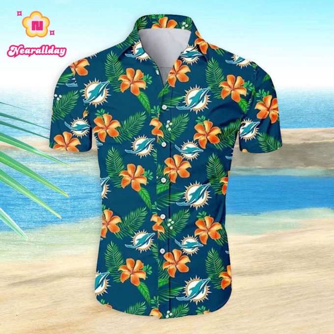 Miami Dolphins Hawaiian Shirt Dolphins Tropical Flower Hawaiian Shirt
