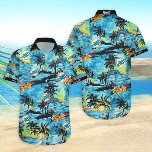 Miami Dolphins Hawaiian Shirt Dolphins Tropical Landscape Hawaiian Shirt