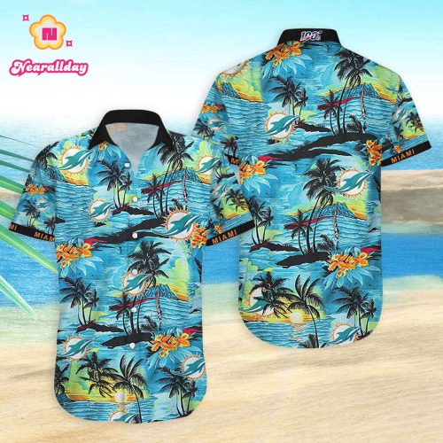 Miami Dolphins Hawaiian Shirt Dolphins Tropical Landscape Hawaiian Shirt
