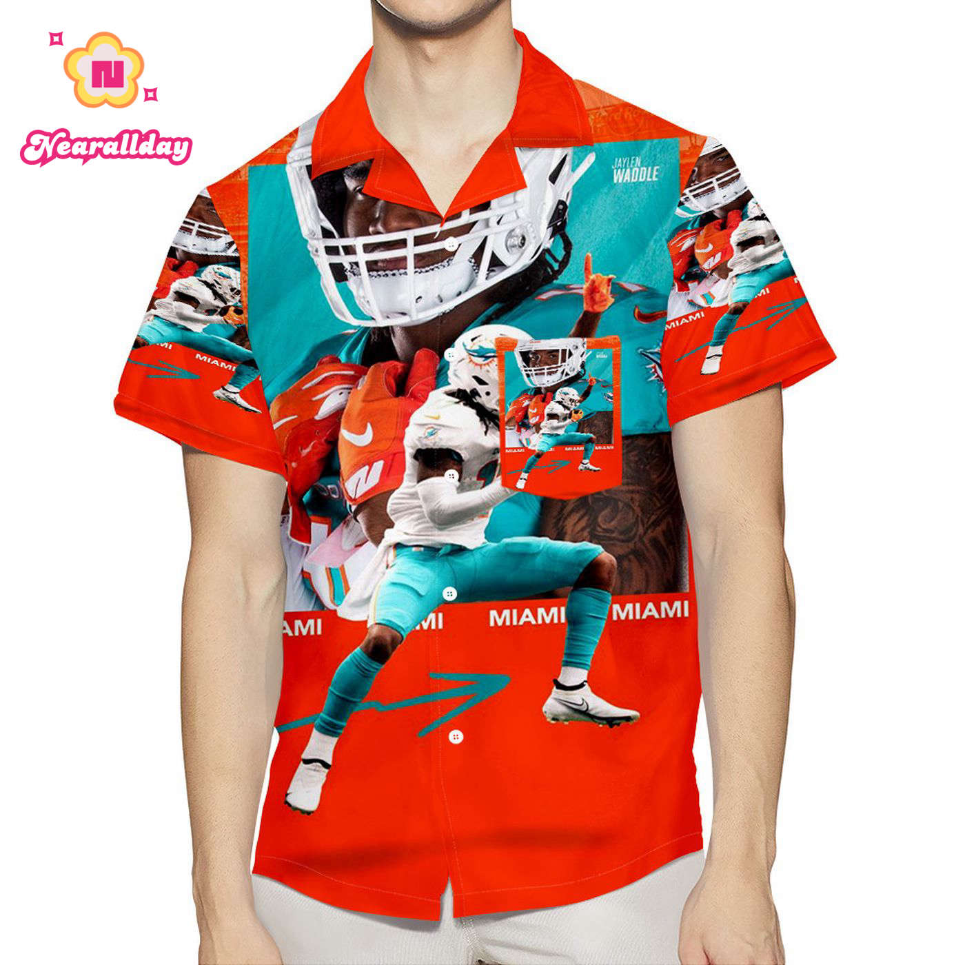Miami Dolphins Jaylen Waddle2 3D All Over Print Summer Beach Hawaiian Shirt With Pocket Miami Dolphins Jaylen Waddle2 3D All Over Print Summer Beach Hawaiian Shirt With Pocket