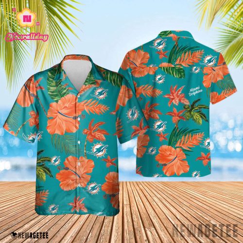Miami Dolphins Nfl Color Hibiscus Button Up Hawaiian Shirt