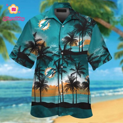 Miami Dolphins Short Sleeve Button Up Tropical Aloha Hawaiian Shirt Set for Men Women Kids Gift
