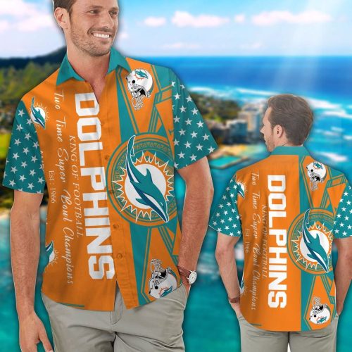 Miami Dolphins Short Sleeve Button Up Tropical Aloha Hawaiian Shirt Set for Men Women Kids Gift