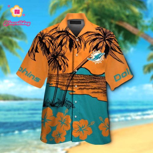 Miami Dolphins Short Sleeve Button Up Tropical Aloha Hawaiian Shirt Set for Men Women Kids Gift
