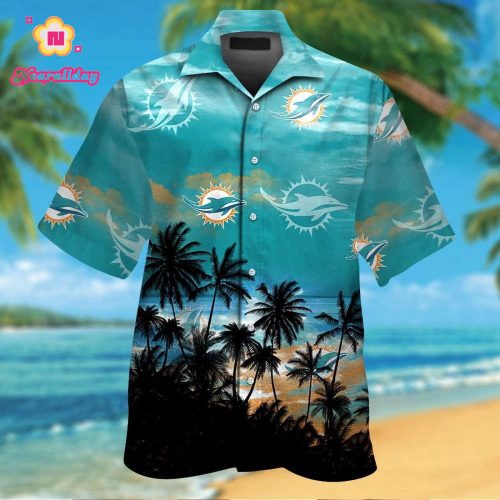 Miami Dolphins Short Sleeve Button Up Tropical Aloha Hawaiian Shirt Set for Men Women Kids Gift