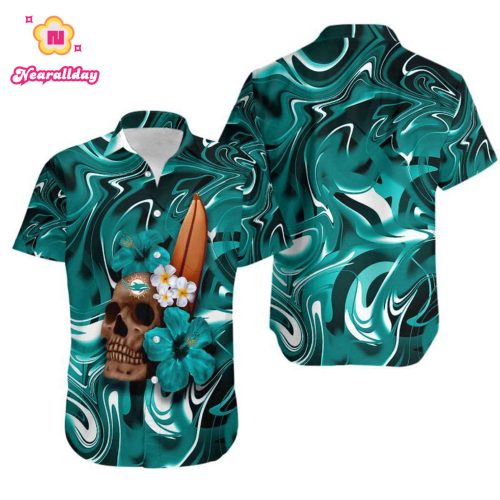 Miami Dolphins Skull and Hibiscus Flower NFL Gift For Fan Hawaii Shirt