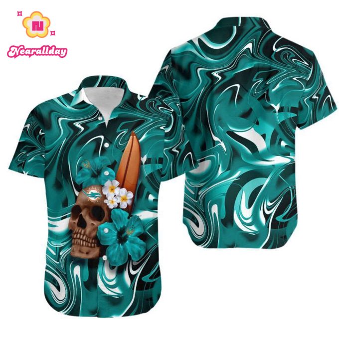Miami Dolphins Skull and Hibiscus Flower NFL Gift For Fan Hawaii Shirt