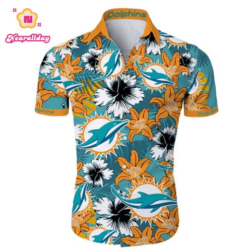Miami dolphins tropical flower Hawaiian Beach Shirt