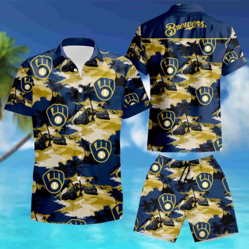 Milwaukee Brewers Tommy Bahama Hawaiian Shirt Men s Summer Beach Wear Short Sleeve