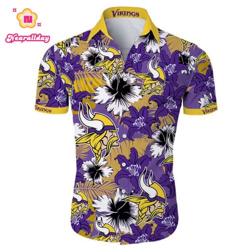 Minnesota Vikings Hawaiian Shirt Tropical Flower Short Sleeve