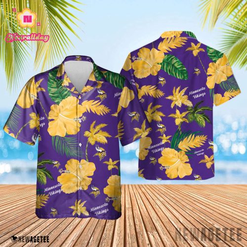 Minnesota Vikings Nfl Color Hibiscus Button Up Hawaiian Shirt