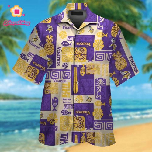 Minnesota Vikings Short Sleeve Button Up Tropical Aloha Hawaiian Shirt Set for Men Women Kids Gift