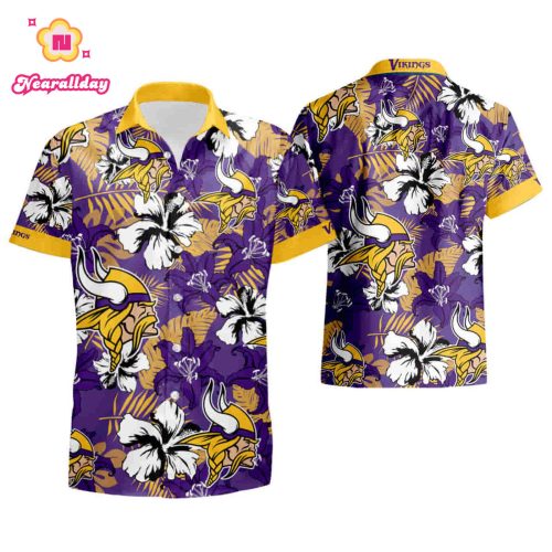 MINNESOTA VIKINGS TROPICAL FLOWER HAWAIIAN SHIRT WHITE MEN WOMEN BEACH WEAR SHORT SLEEVE HAWAII SHIRT 2023 summer shirt
