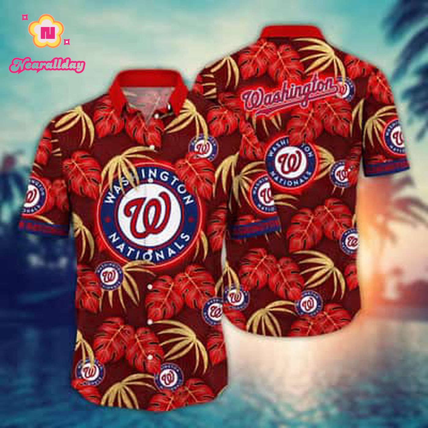 MLB Washington Nationals Hawaiian Shirt Palm Leaves Pattern Beach Gift MLB Washington Nationals Hawaiian Shirt Palm Leaves Pattern Beach Gift