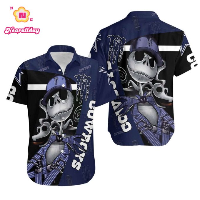 Monster Energy Logo Jack Skellington Dallas Cowboys 3D Hawaiian Shirt