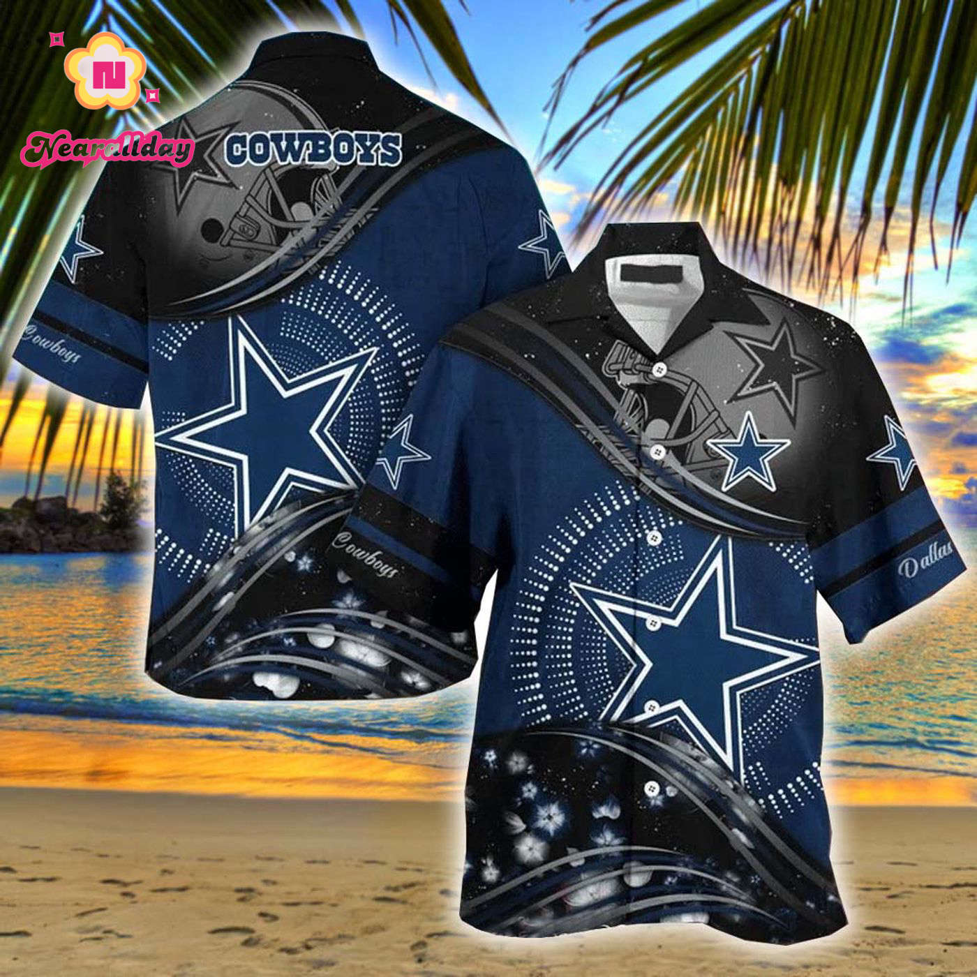 New Design Dallas Cowboys Floral Pattern Black And Navy Hawaiian Shirt New Design Dallas Cowboys Floral Pattern Black And Navy Hawaiian Shirt