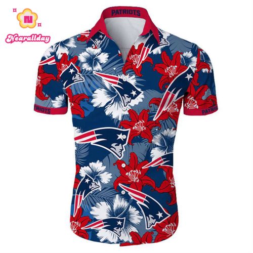New England Patriots Hawaiian Shirt Tropical Flower Short Sleeve