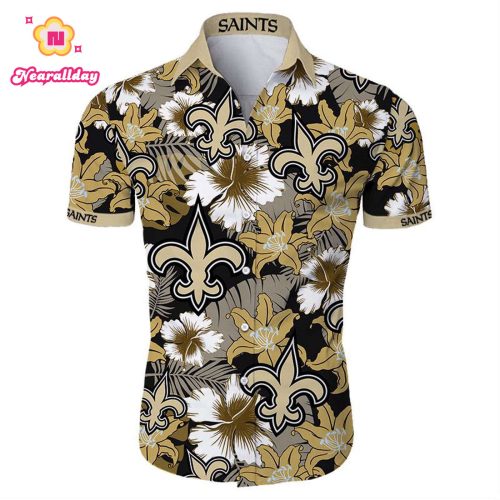 New Orleans Saints Hawaiian Shirt Tropical Flower Short Sleeve