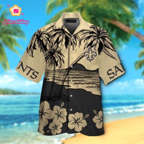 New Orleans Saints Short Sleeve Button Up Tropical Aloha Hawaiian Shirt Set for Men Women Kids Gift