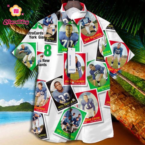 New York Giants 1958 Retrocards Set Vintage Aloha Hawaiian Shirt