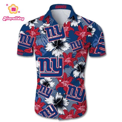 New York Giants Hawaiian Shirt Tropical Flower Short Sleeve