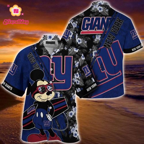 New York Giants NFL Summer Hawaiian Shirt Mickey And Floral Pattern