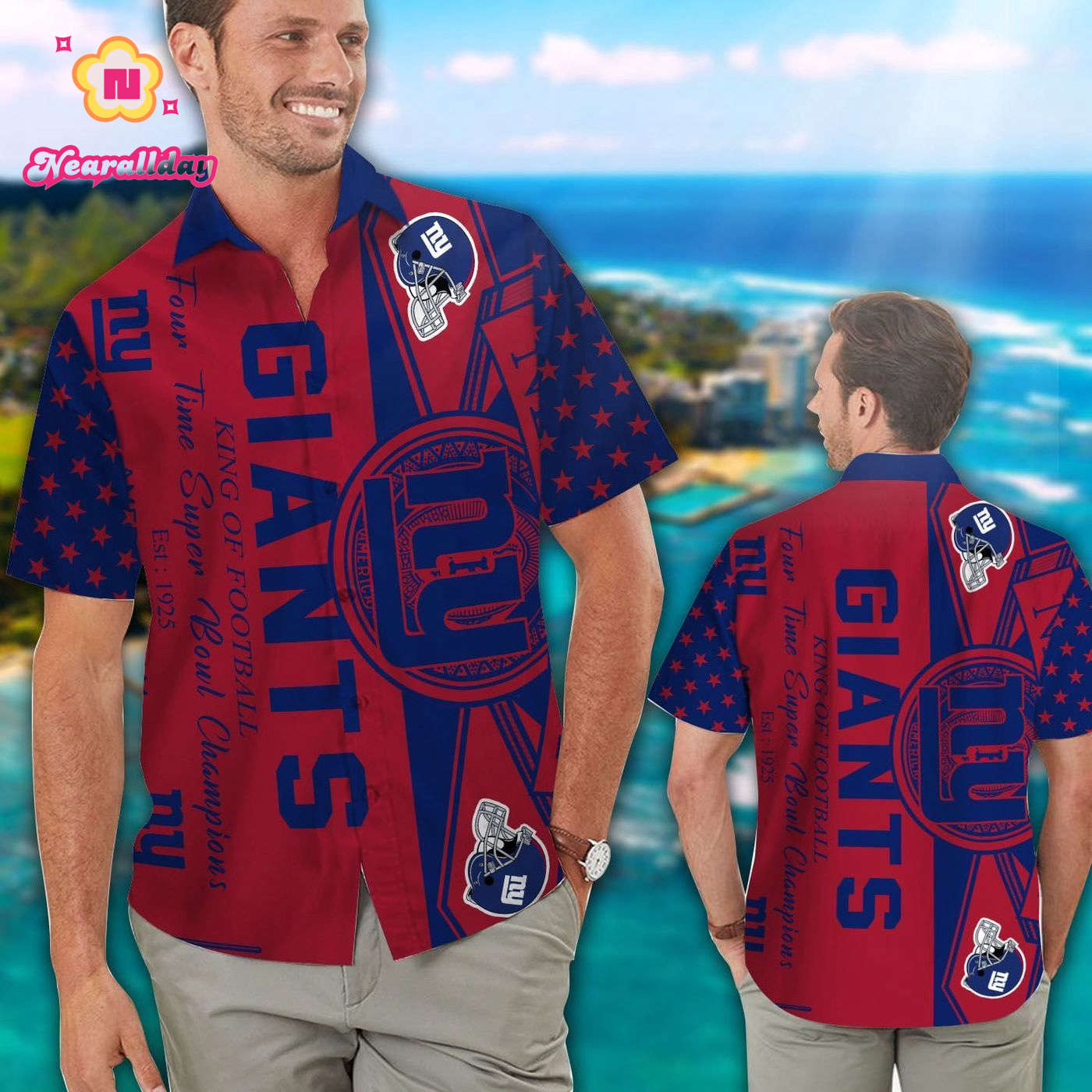 New York Giants Short Sleeve Button Up Tropical Aloha Hawaiian Shirt Set for Men Women Kids Gift New York Giants Short Sleeve Button Up Tropical Aloha Hawaiian Shirt Set for Men Women Kids Gift