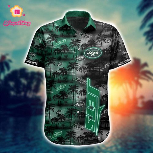 New York Jets Hawaiian Shirt Palm Tree Pattern