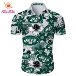 New York Jets Hawaiian Shirt Tropical Flower Short Sleeve