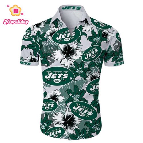 New York Jets Hawaiian Shirt Tropical Flower Short Sleeve