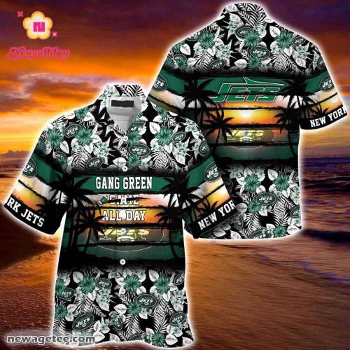 New York Jets Nfl Summer Beach Hawaiian Shirt Hibiscus Pattern For Sports Fan