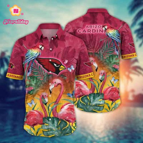 NFL Arizona Cardinals Hawaiian Shirt Flamingo Bird Tropical Leaves Pattern