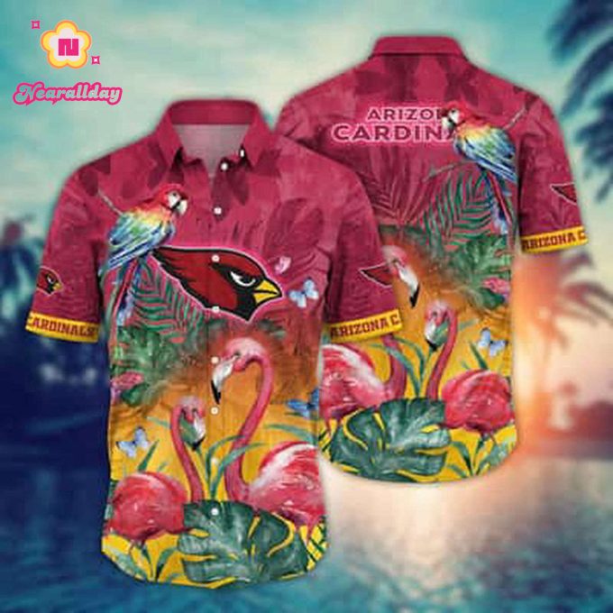 NFL Arizona Cardinals Hawaiian Shirt Flamingo Bird Tropical Leaves Pattern