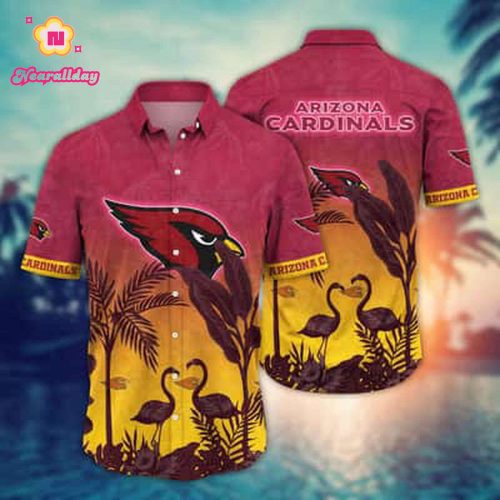 NFL Arizona Cardinals Hawaiian Shirt Flamingo Pattern With Tropical Plants