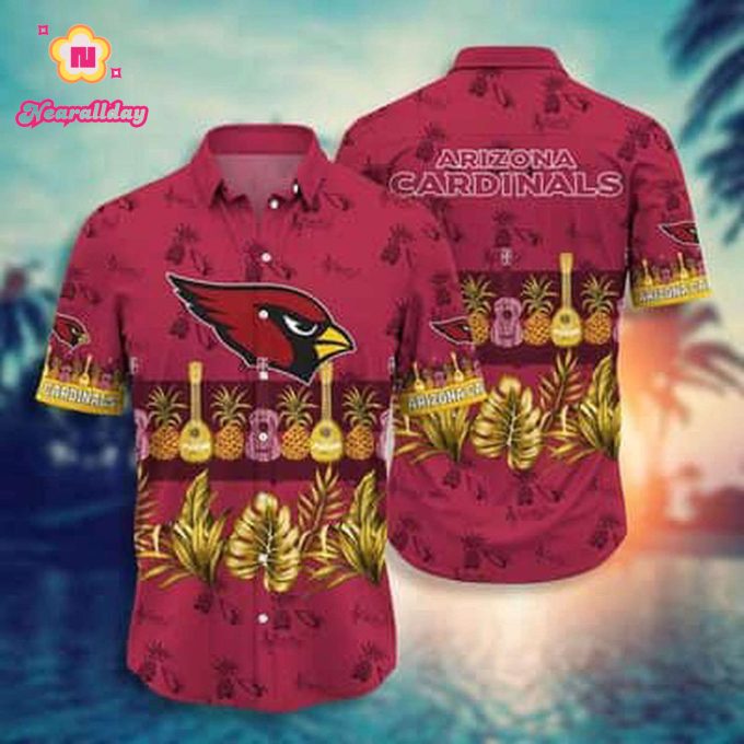 NFL Arizona Cardinals Hawaiian Shirt Guitar Pineapples And Palm Leaves Beach Lovers Gift