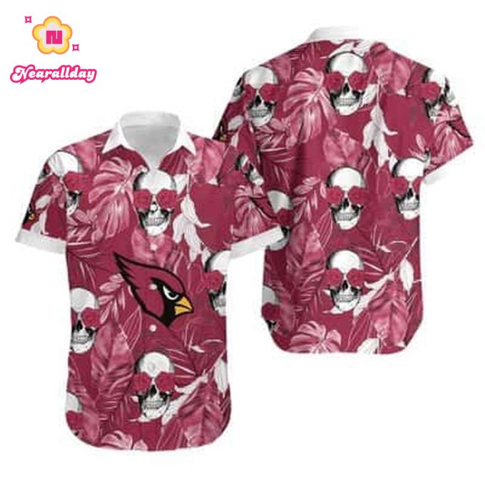 NFL Arizona Cardinals Hawaiian Shirt Leaves And Rose Skulls Gift For Football Fans
