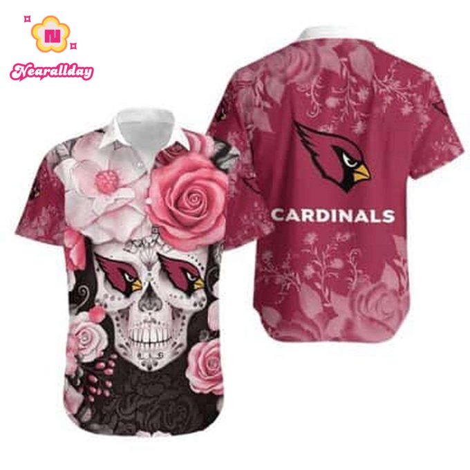 NFL Arizona Cardinals Hawaiian Shirt Rose Skull Gift For Football Players Aloha