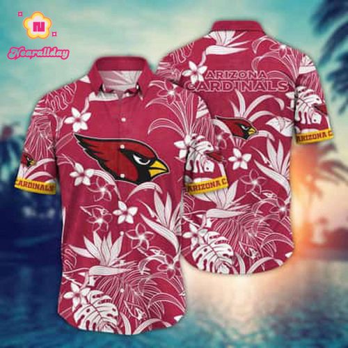 NFL Arizona Cardinals Hawaiian Shirt White Flower Pattern On Red Background