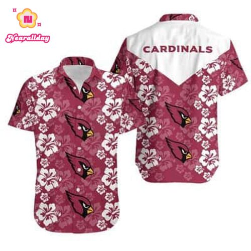 NFL Arizona Cardinals Hawaiian Shirt White Hibiscus Flower Beach Gift For Dad