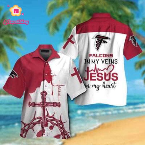NFL Atlanta Falcons In My Veins Hawaiian Shirt Jesus In My Heart