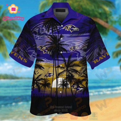 NFL Baltimore Ravens Coconut Tree Purple Hawaiian Shirt V2 Men & Women Aloha Shirt