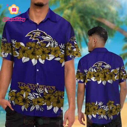 NFL Baltimore Ravens Hawaiian Shirt Hibiscus Flowers Gift For Beach Trip
