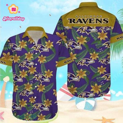 NFL Baltimore Ravens Hawaiian Shirt Hibiscus Flowers Pattern All Over Printed