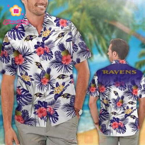 NFL Baltimore Ravens Hawaiian Shirt Hibiscus Flowers Summer Vacation Gift