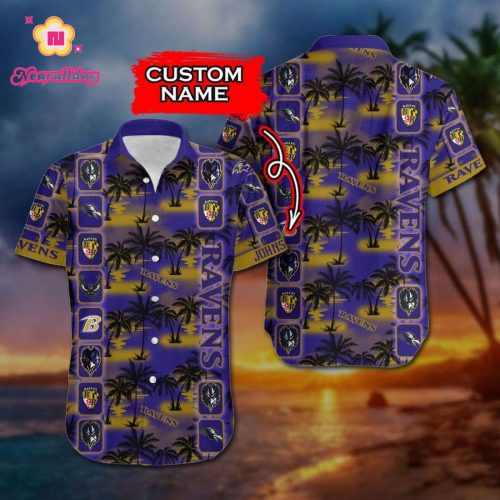 NFL Baltimore Ravens Hawaiian Shirt & Short Custom Name