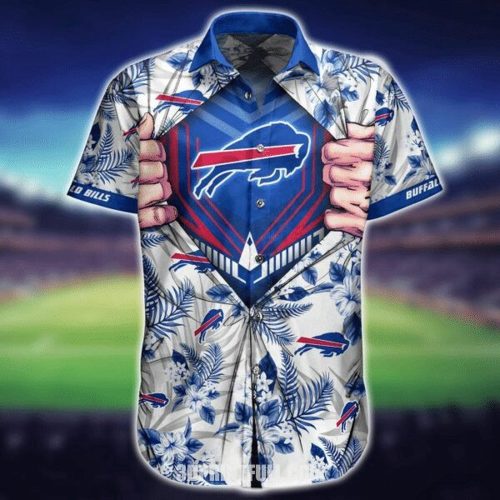 NFL Buffalo Bills Blue Tropical Flower Logo Hawaiian Shirt Aloha Shirt